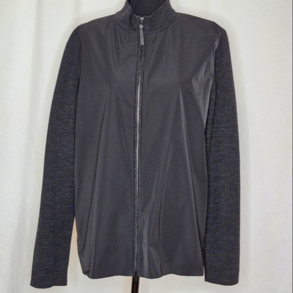 Theory Mens Merino Wool Combo Knit Zip-Up Lightweight Jacket Black/Gray - Sz XL - Picture 5 of 13